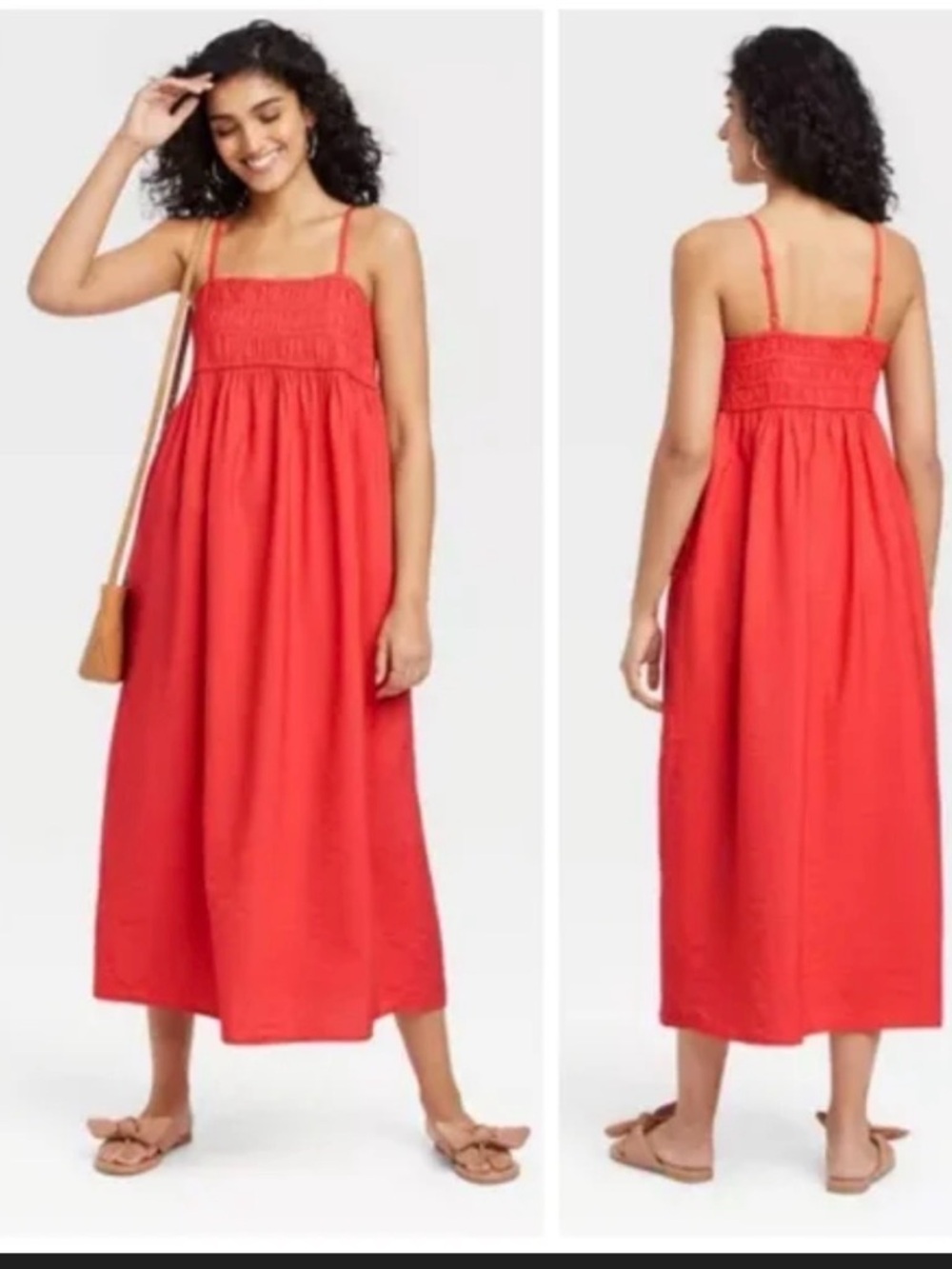 a new day Red Smocked Sundress with Adjustable Straps